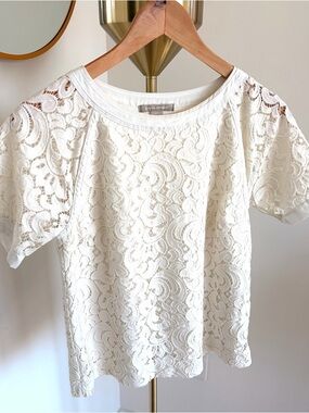 Banana Republic Cream Crochet Lace Short-Sleeve Blouse